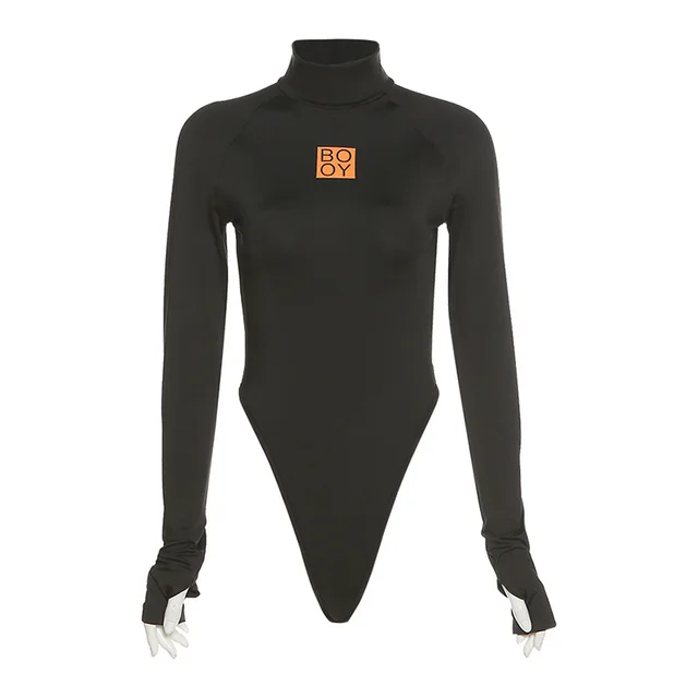 Women's Long Sleeved High Neck Slim All Match Jumpsuit Black - Shop at LoveMi