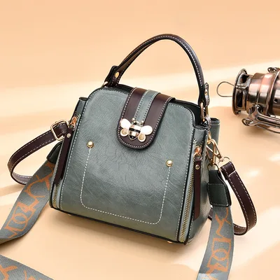 Simple Hardware Lock Buckle Shoulder Messenger Portable Small Square Bag Green - Shop at LoveMi