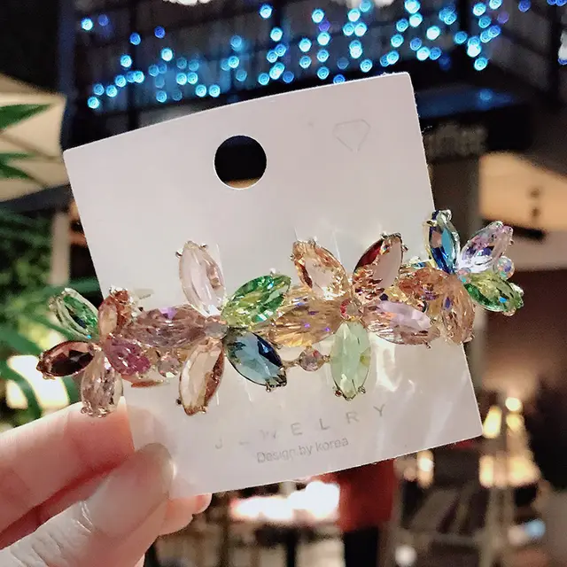 Korean Fashion Rhinestone Crystal Butterfly Hairpin Five Petal Flower Color - Shop at LoveMi