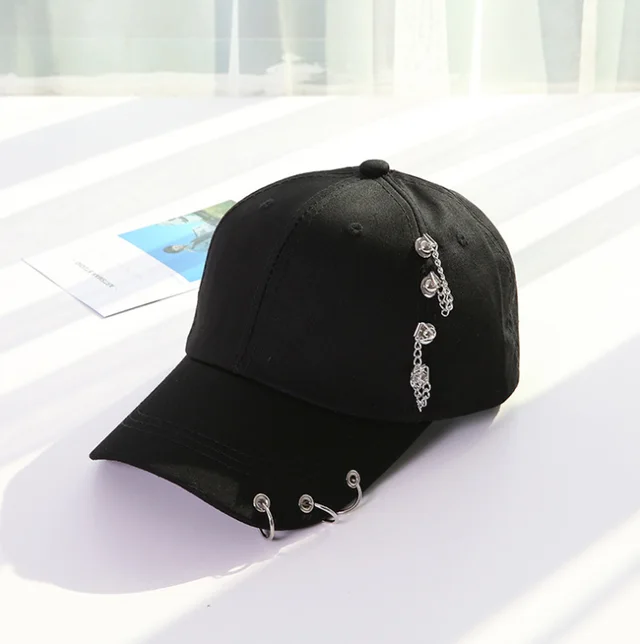 Korean version of the chain hoop cap summer new tide personality street baseball cap male shade hip hop hat Black - Shop at LoveMi