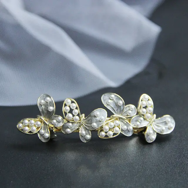 Fashion Creativity Pearl Drop Oil Flower Alloy Hairpin Grey Butterfly - Shop at LoveMi