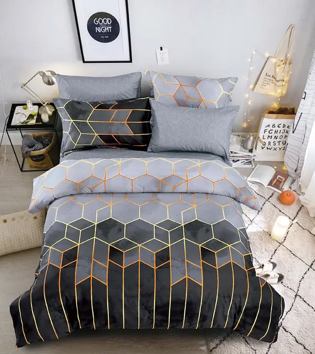 Light luxury style gilt line geometric elements rhombus line quilt cover kit Rollney Grey - Shop at LoveMi