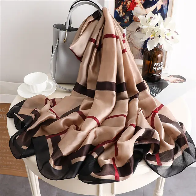 Geometric silk silk scarf Khaki - Shop at LoveMi