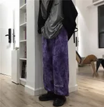 Letter-embroidered tie-dye trousers - Red
