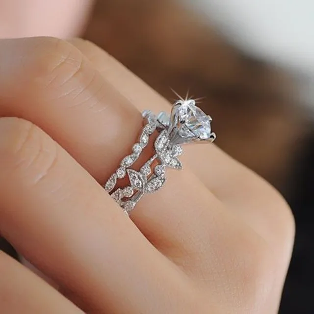 New European and American princess ring diamond set ring tree leaf engagement ring Default - Shop at LoveMi