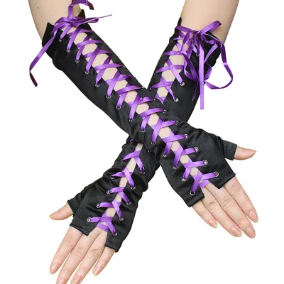 European And American Satin Punk Gloves Purple - Shop at LoveMi