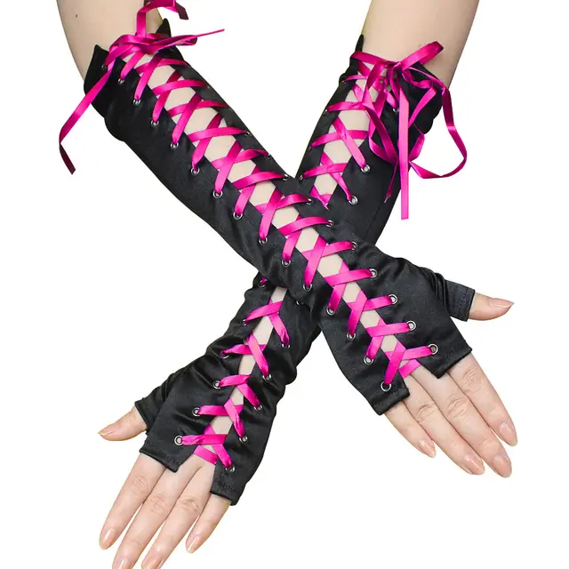 European And American Satin Punk Gloves Rose Red - Shop at LoveMi