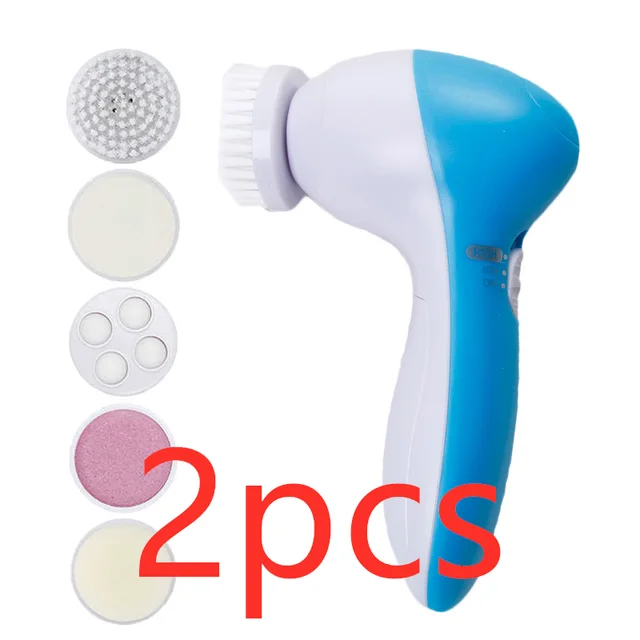 5 in 1 Electric Facial Cleansing Instrument Deep Blue 2Pcs - Shop at LoveMi