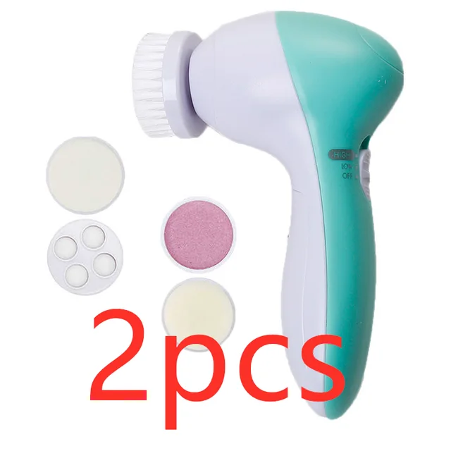 5 in 1 Electric Facial Cleansing Instrument Green 2Pcs - Shop at LoveMi