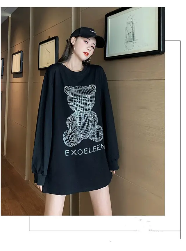 Shiny bear long sleeve t shirt Silver Diamond - Shop at LoveMi