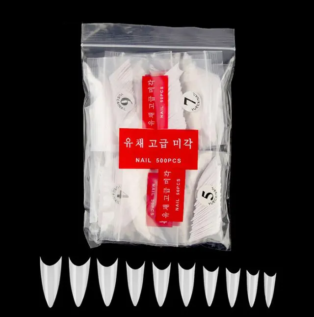 Manicure of Fake Nail Tips Natural Fake Nail Tips Transparent Pieces Pointed A Pieces Korean Standard White 500 Pcs - Shop at LoveMi