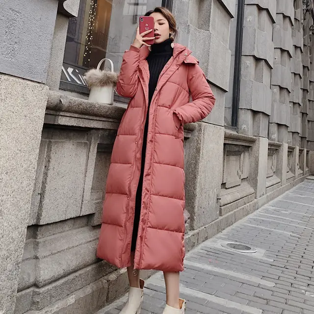 Women's Down Cotton Jacket Mid length Korean Style Slim Hooded Red - Shop at LoveMi