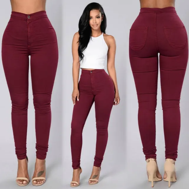 Sexy Casual Fashion Multi Color Slim Slimming Pants Burgundy - Shop at LoveMi