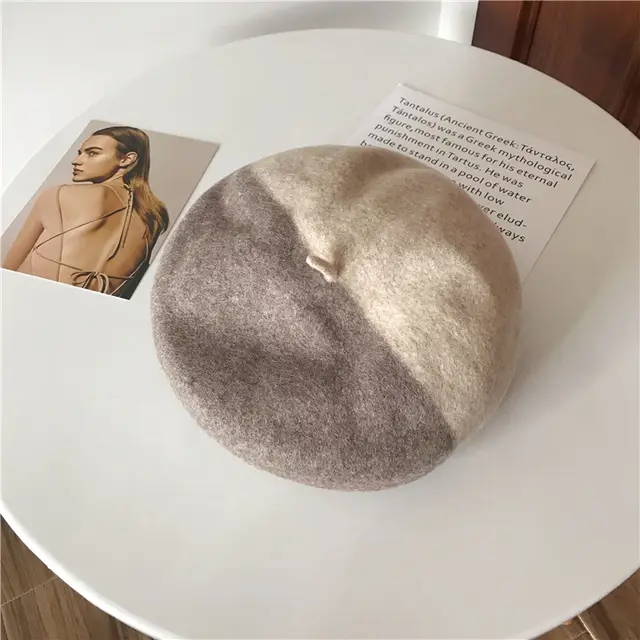 Autumn and winter mixed color pure wool beret women Rice Coffee - Shop at LoveMi