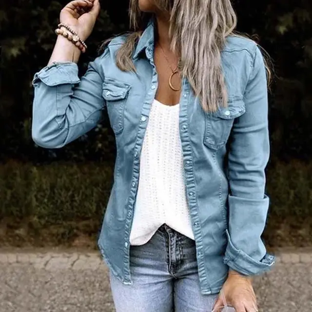 European and American mid length denim jacket women Blue - Shop at LoveMi