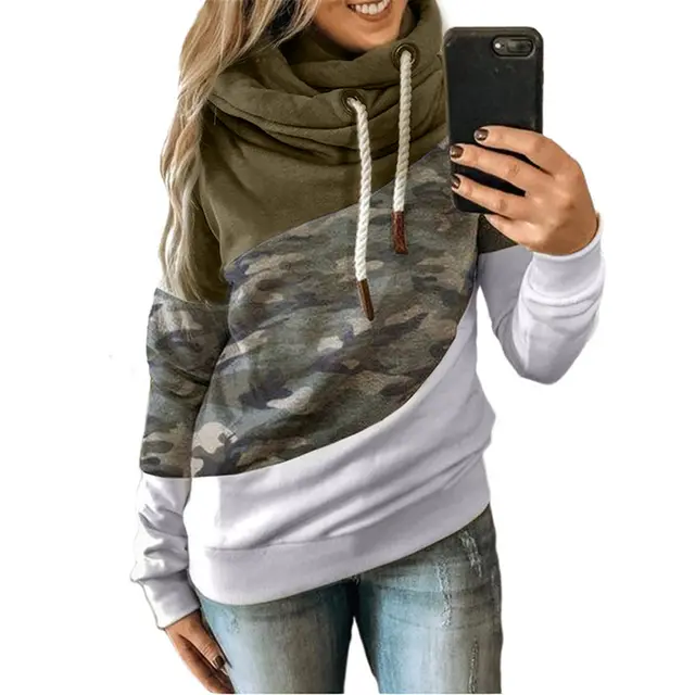 Autumn and winter women's stitching printed hooded fleece women's sweater Camouflage - Shop at LoveMi