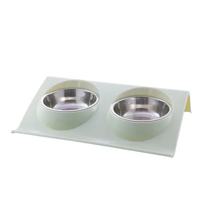 Stainless Steel Anti spatter Pet Double Bowl Green - Shop at LoveMi