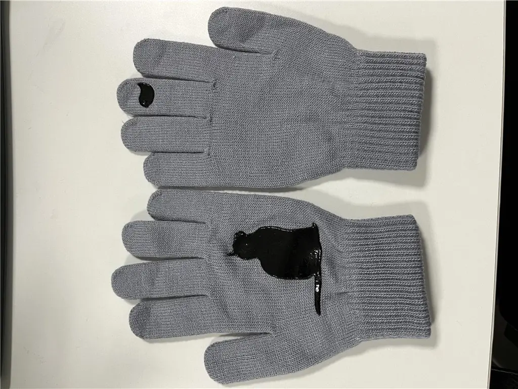 Cat and Bird Print Knitted Gloves - Gray