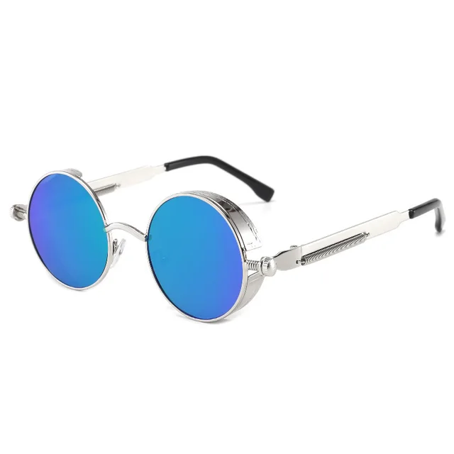 Hipster punk style classic retro sunglasses Silver Green - Shop at LoveMi