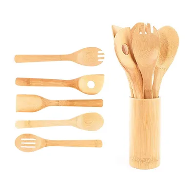 Bamboo Spatula Set with Square Holder Eco Friendly with Ergonomic Handle Kitchen Utensil 1 Style - Shop at LoveMi