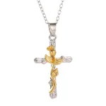 Classic Vintage Leaf Jesus Cross Necklace - Golden