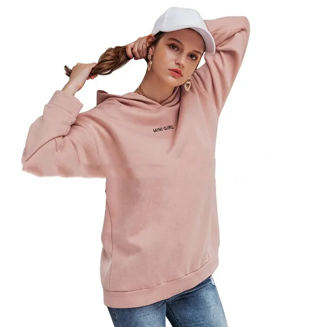 Ladies casual loose long sleeve hooded top Pink - Shop at LoveMi