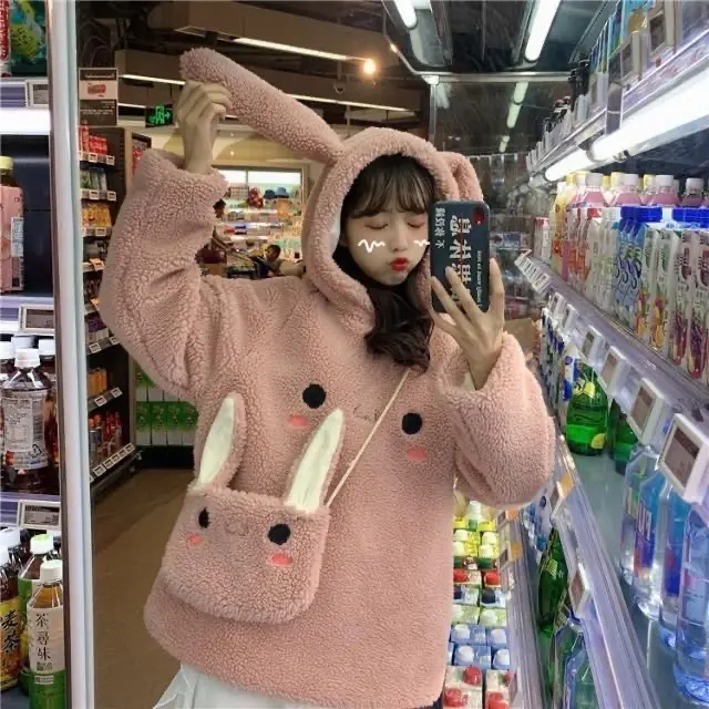 Thickened faux lamb sweater Pink - Shop at LoveMi