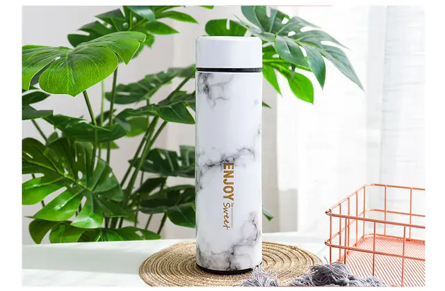 Marble texture creative mug Korea trend stainless steel cup tea compartment office business gift cup Ash White - Shop at LoveMi