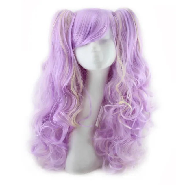 Colorful long curly wigs Light Purple Yellow - Shop at LoveMi