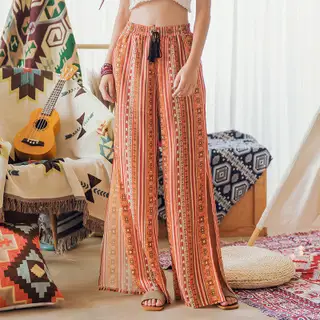 Bohemian split trousers - Orange - View 1