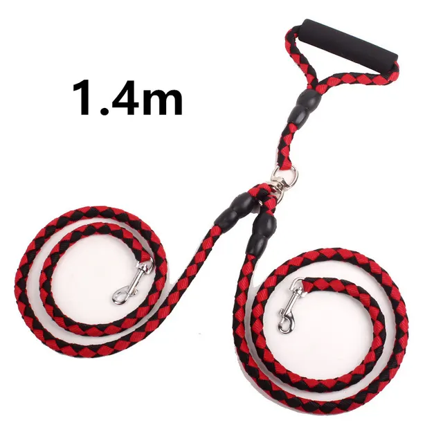 Double Ended Traction Rope For Walking The Dog Hand Double Ended Traction Rope One Plus Two Leash Collar Pet Supplies Dog Collar Red1.4M - Shop at LoveMi