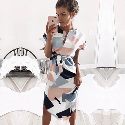 Sexy V neck print midi dress Colorful31 - Shop at LoveMi