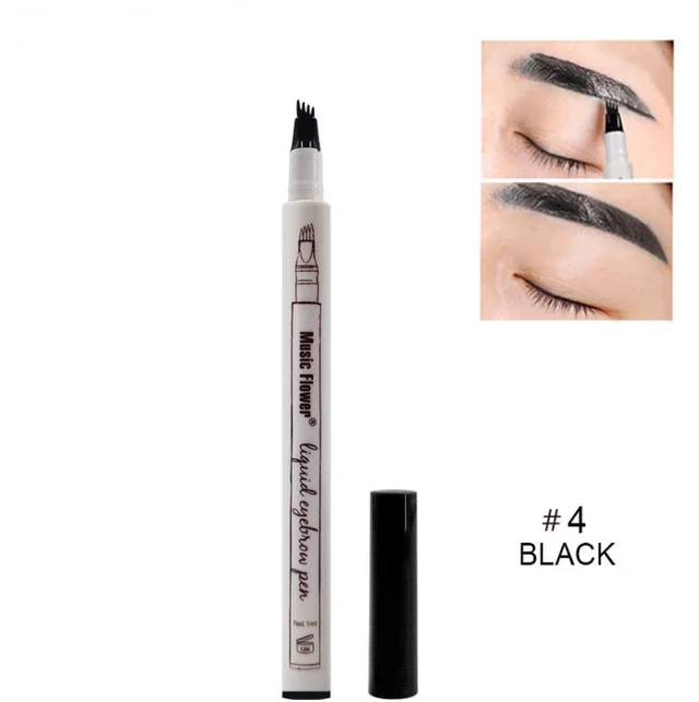 Waterproof Natural Eyebrow Pen Four claw Eye Brow Tint Fork Tip Eyebrow Tattoo Pencil Black - Shop at LoveMi