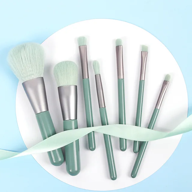 Makeup, Blush, Eyeshadow and Lip Brush Set of 7 Makeup Brushes Green - Shop at LoveMi