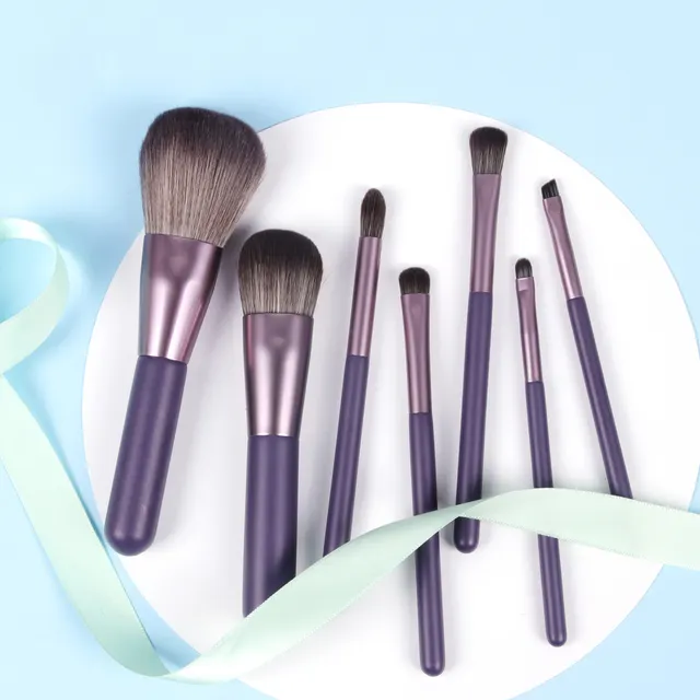 Makeup, Blush, Eyeshadow and Lip Brush Set of 7 Makeup Brushes Purple - Shop at LoveMi
