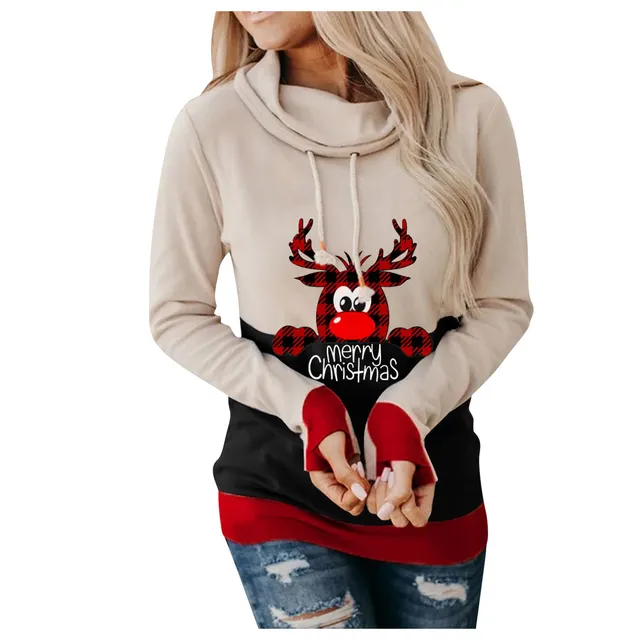 Christmas Mosaic long sleeve hoodie Khaki - Shop at LoveMi