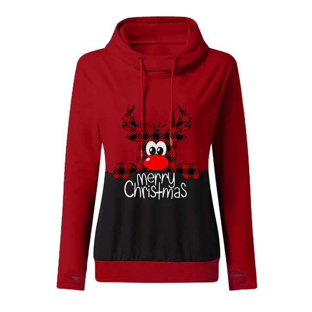 Christmas Mosaic long sleeve hoodie Red - Shop at LoveMi