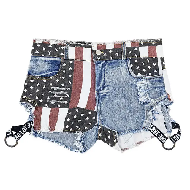 Distressed US Flag Denim Shorts Blue - Shop at LoveMi