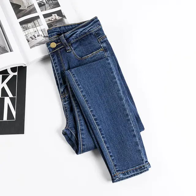 Elastic Tight Fitting Thin Footed Pencil Pants Dark Blue - Shop at LoveMi