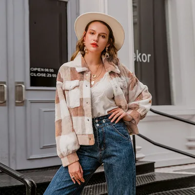 Casual women Camel winter Plaid coat Photo Color - Shop at LoveMi