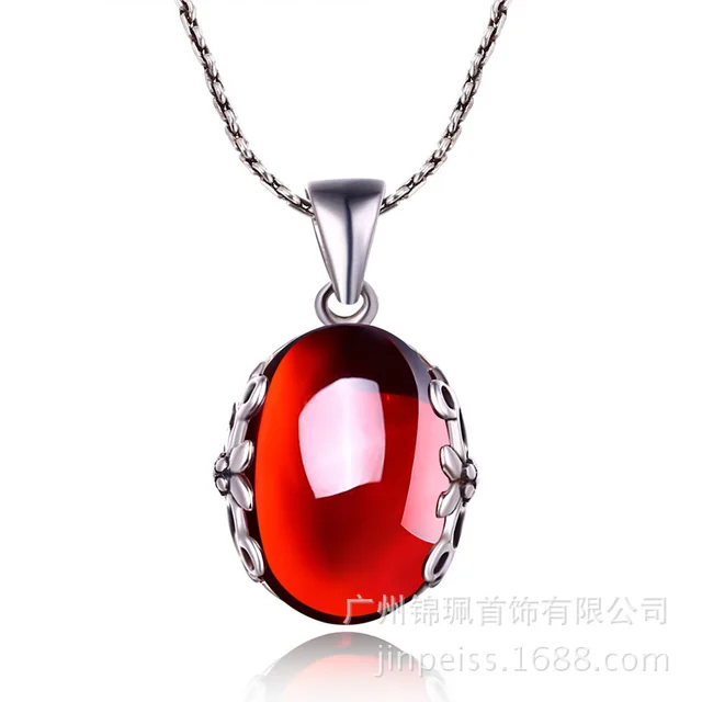 S925 sterling silver jewelry set retro gorgeous red zircon bridal jewelry, high end fashion silver Pendant - Shop at LoveMi