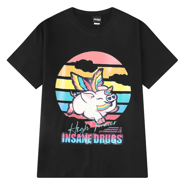 Short Sleeved T Shirt Men's Loose Cotton T Shirt Hip Hop Plus Size Printing Clothes Black - Shop at LoveMi