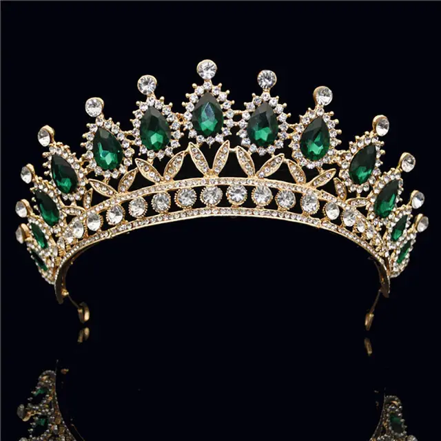 Korean bridal headdress princess headband Gold Green - Shop at LoveMi