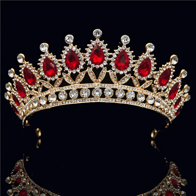 Korean bridal headdress princess headband Gold Red - Shop at LoveMi