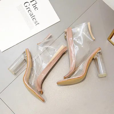 Sexy transparent high heel sandals with fish mouth Apricot - Shop at LoveMi
