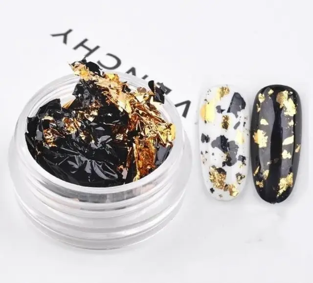 Nail tin foil fragment nail jewelry Black Gold - Shop at LoveMi