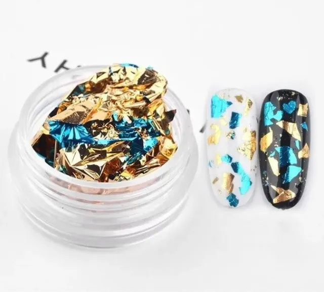 Nail tin foil fragment nail jewelry Blue Gold - Shop at LoveMi