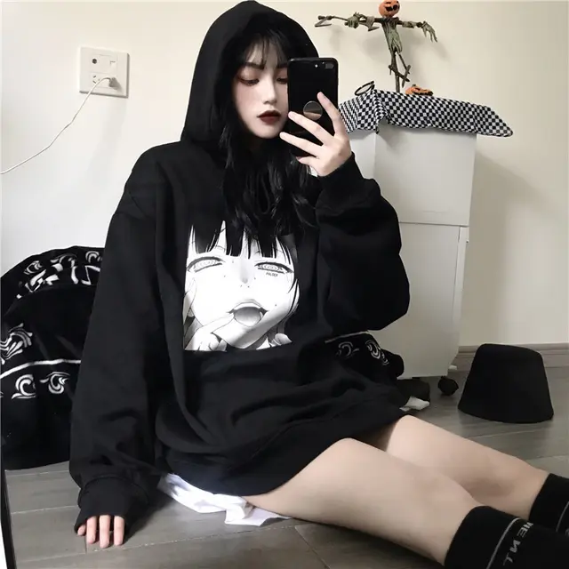Thickened And Fleecy Loose Hoodie With Long Sleeves Black - Shop at LoveMi