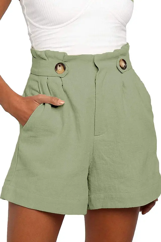 Loose cotton and linen wide leg pants Green - Shop at LoveMi