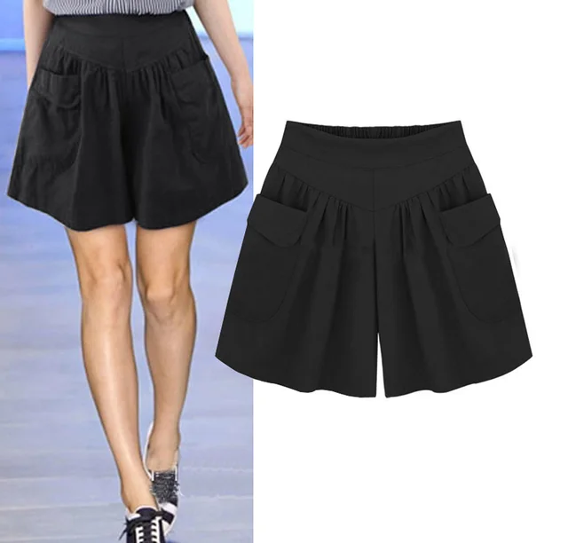 Summer new European and American loose shorts elastic waist large size fat MM was thin wild hot pants Black - Shop at LoveMi